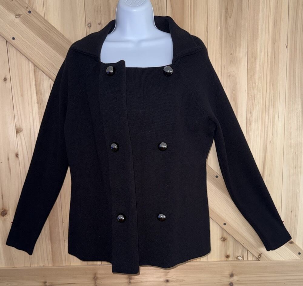 Josephine Studio Black Open Front Comfort Knit Pewter Button Front Blazer Sz L